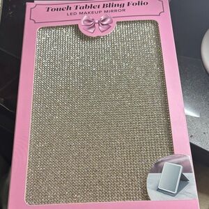 Touch Tablet Bling Folio with LED Makeup Mirror - Silver